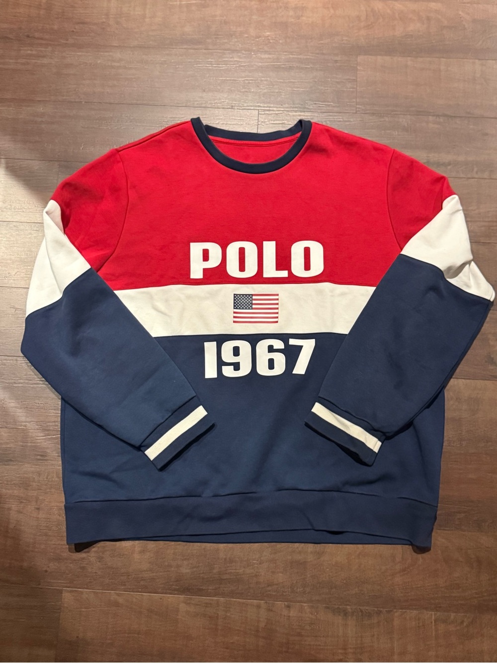 Polo by Ralph Lauren Red White Navy Colorblock Crewneck Sweater flag USA